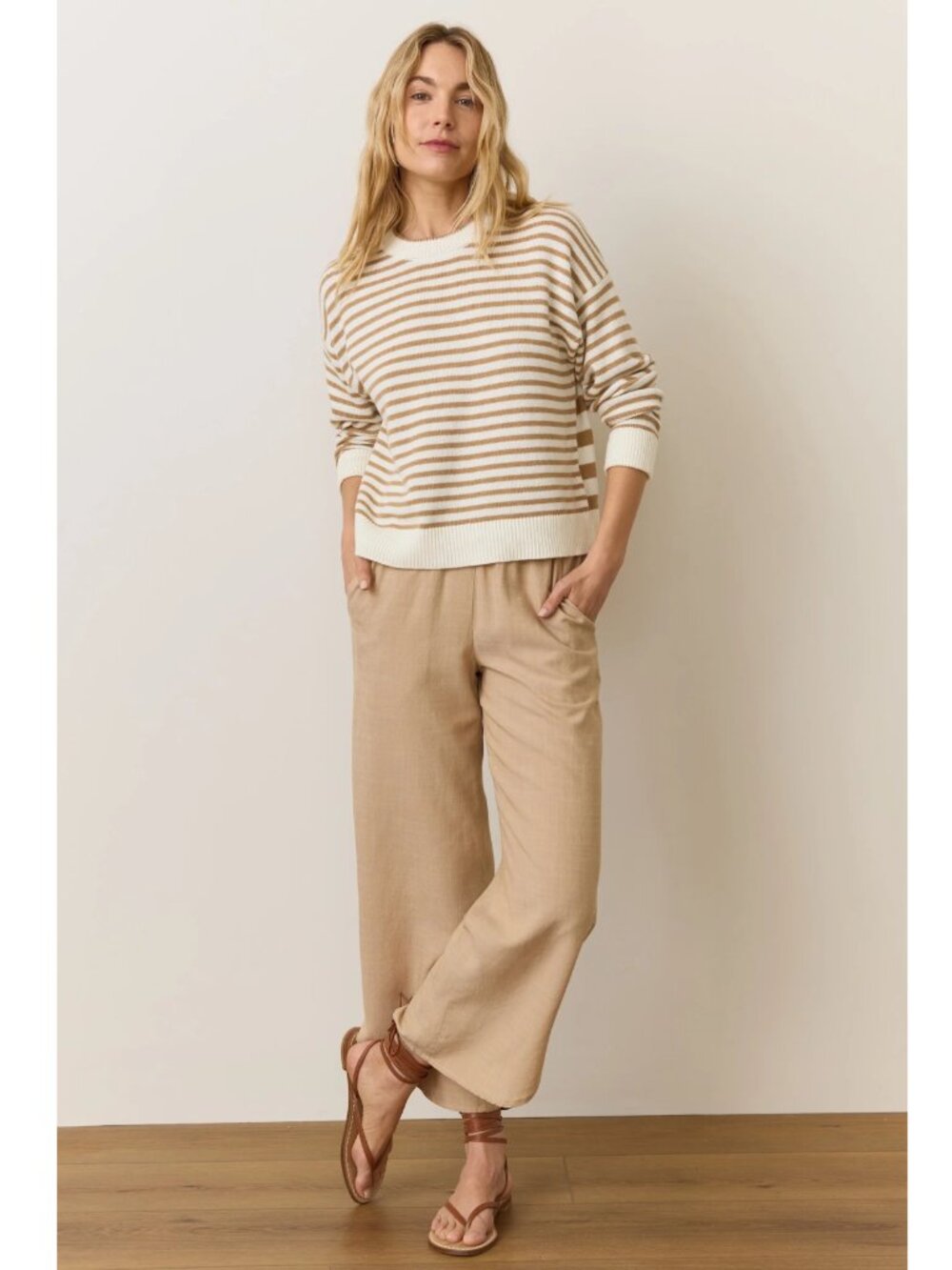 Marine Layer Beige Cropped Wide-Leg Pants